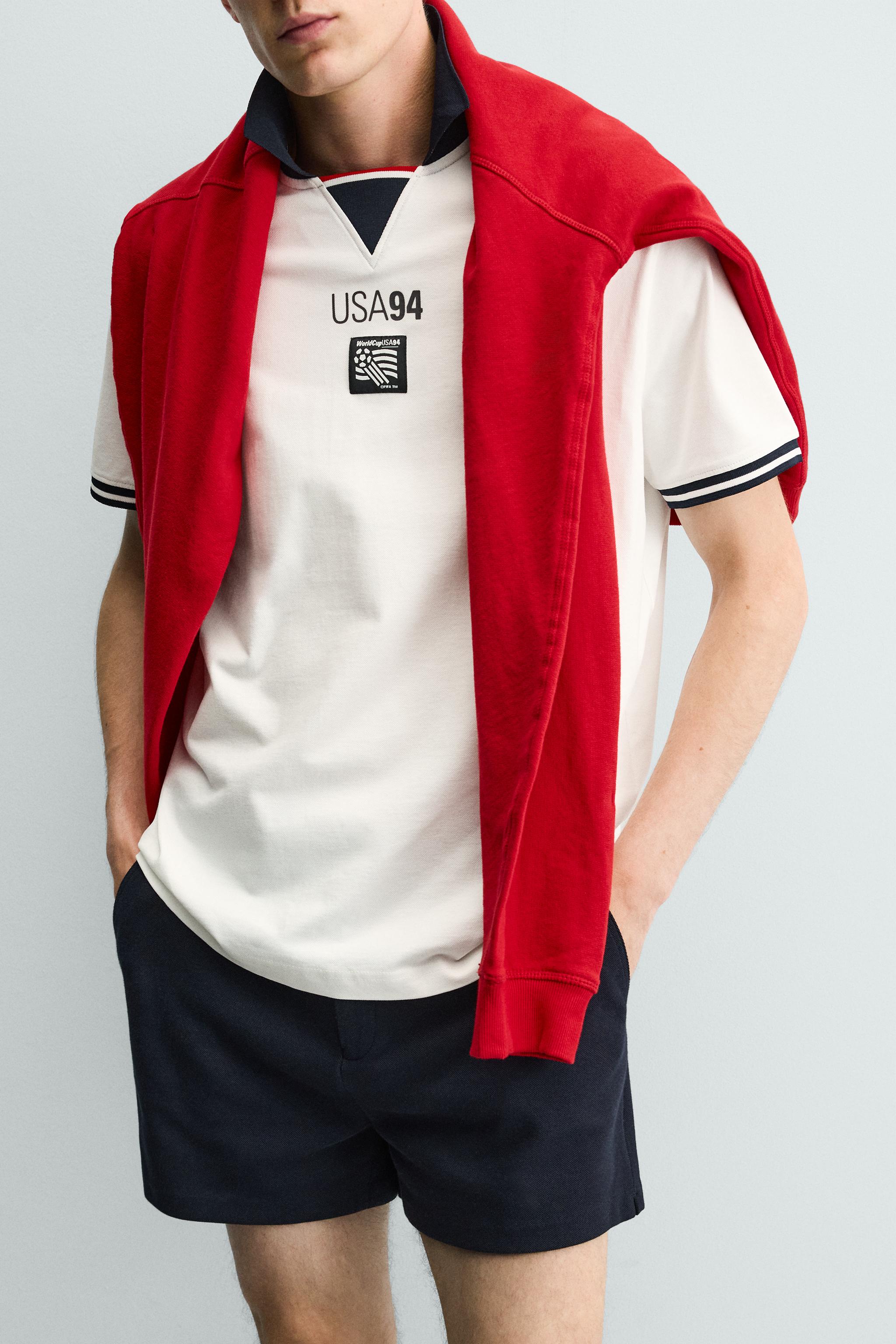 Мужские рубашки Zara USA 94 FIFA WORLD CUP™ FIFA CLASSICS CONTRAST POLO SHIRT — фото 5