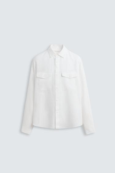 Zara 100% LINEN OVERSHIRT - White