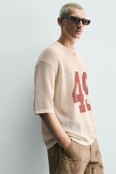 NUMBER MESH KNIT T-SHIRT - Ecru by Zara - Image 6