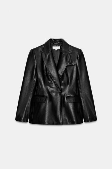 BLAZER CROISÉE MATIÈRE SYNTHÉTIQUE - Noir de Zara - Image 6