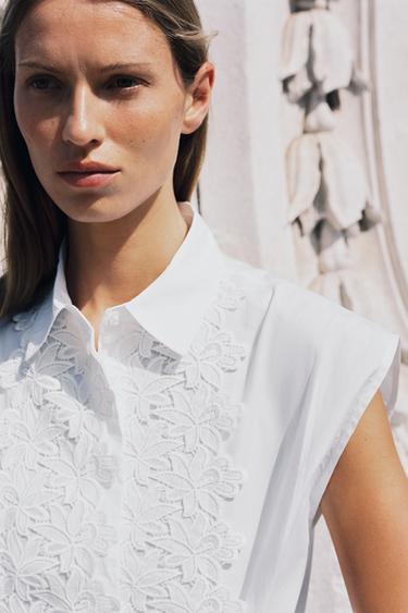 GUIPURE POPLIN SHIRT - White by Zara - Image 3