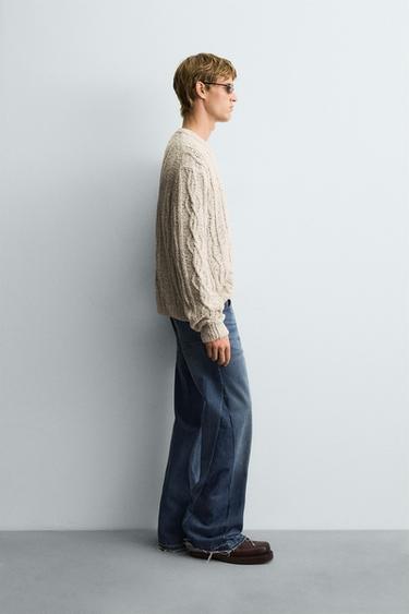 TEXTURED CABLE-KNIT SWEATER - Stone by Zara - Image 3