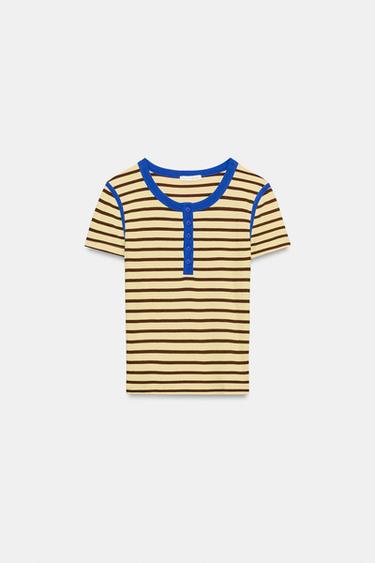 STRIPED RIBBED T-SHIRT - Yellow by Zara