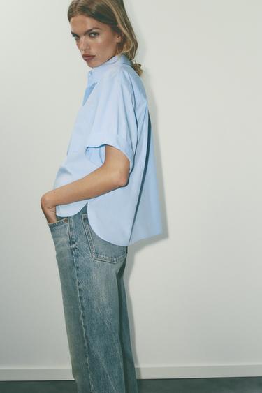 CAMISA MANGA CORTA BOLSILLO - Celeste de Zara