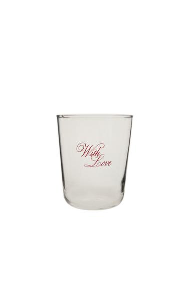 "WITH LOVE" GLASS TUMBLER - Red by Zara