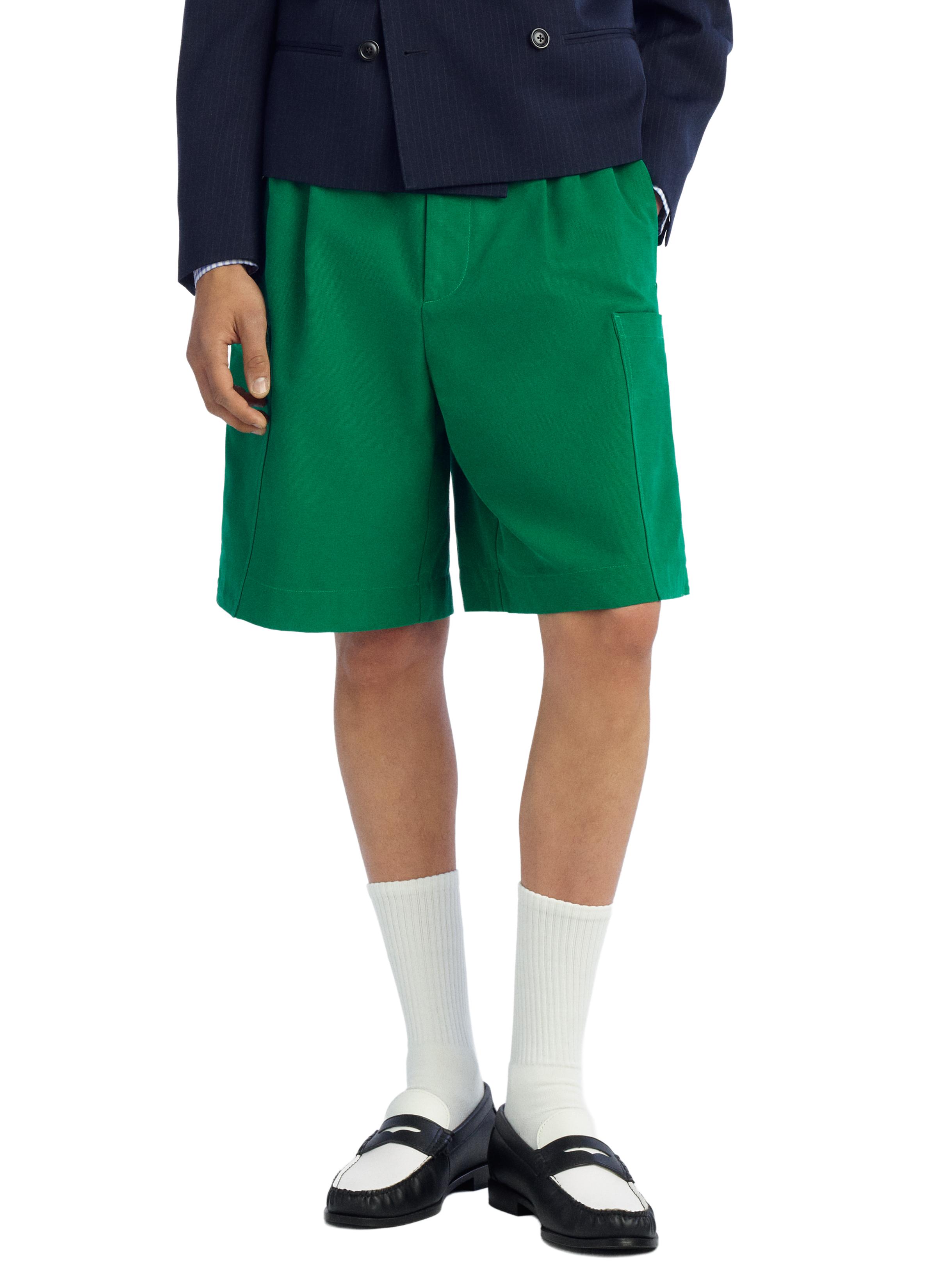 RELAXED FIT CARGO SHORTS WITH PLEATS — Green