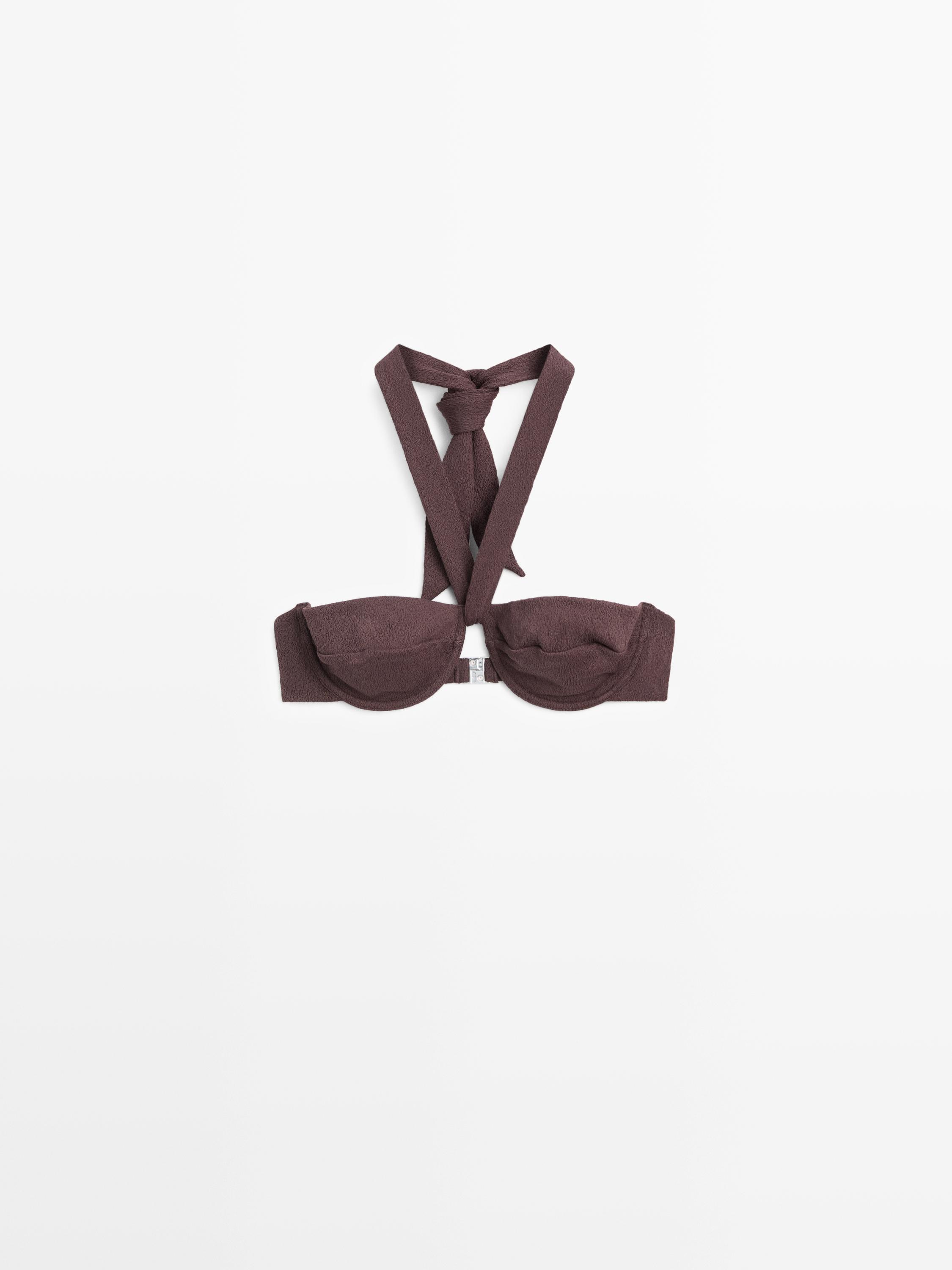 Textured bikini top with underwire and tied neck