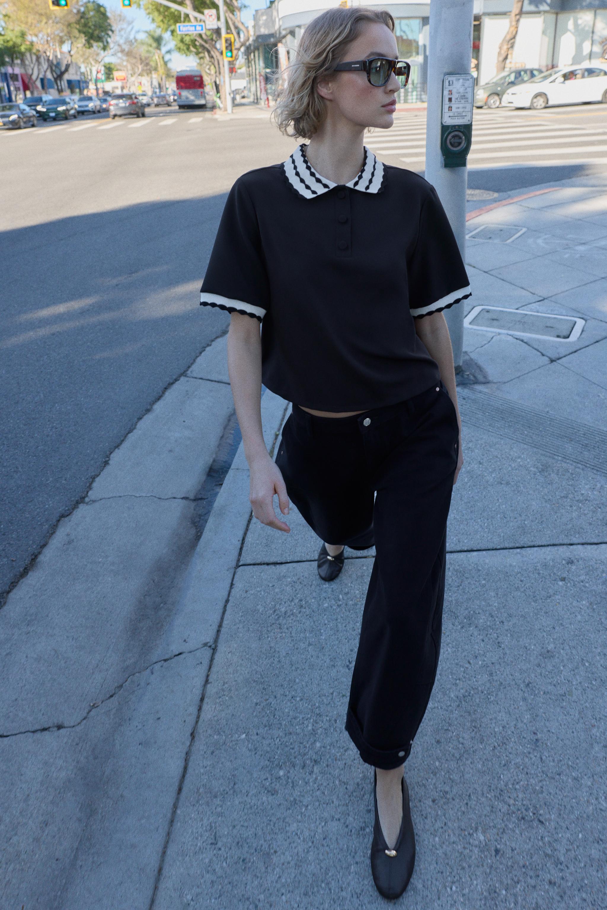 コントラストポロトップ - ブラック | ZARA Japan / 日本