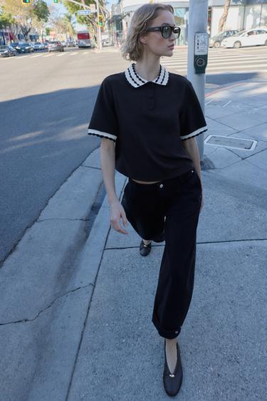 CONTRAST POLO TOP - Black by Zara