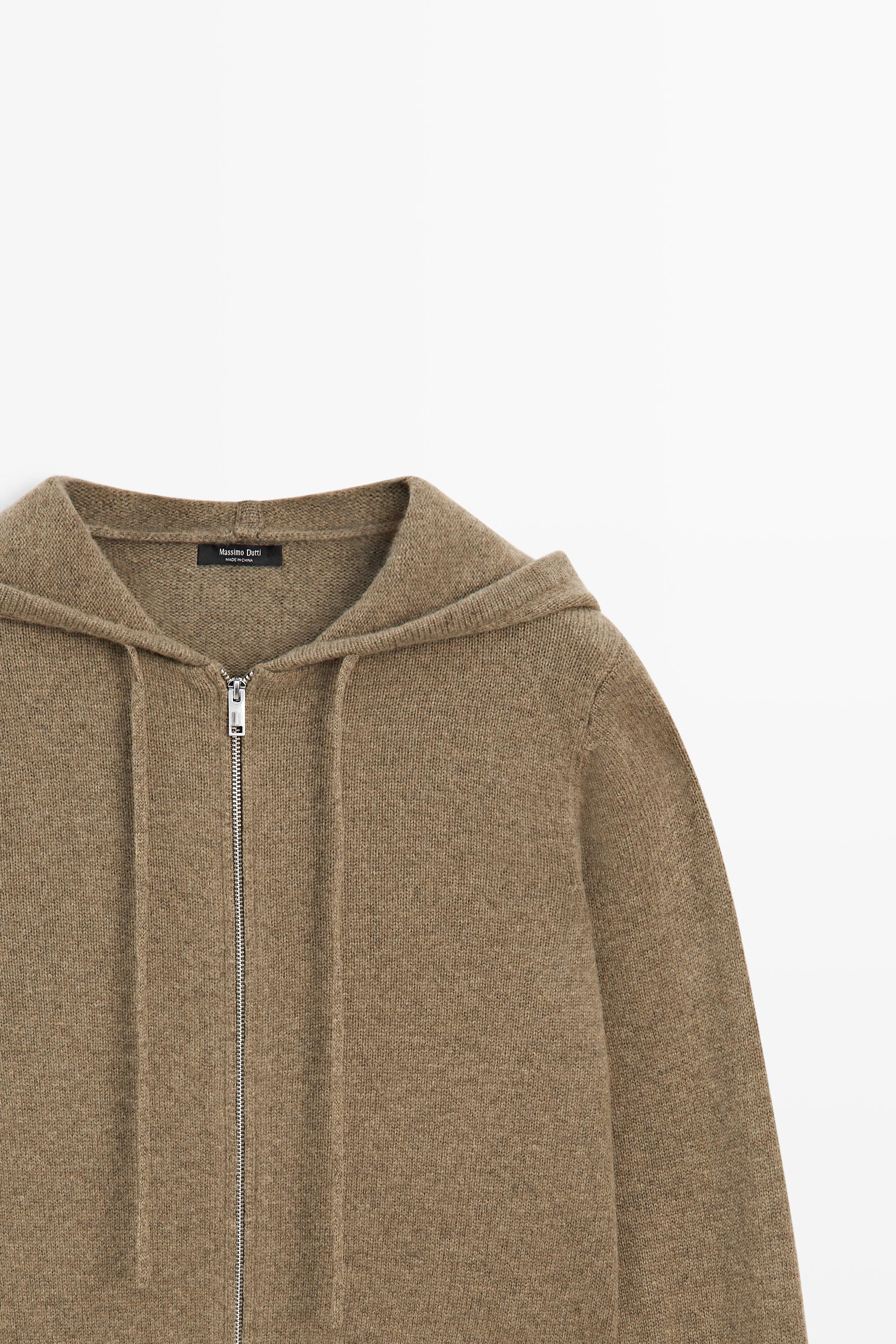 Wool blend hooded knit cardigan