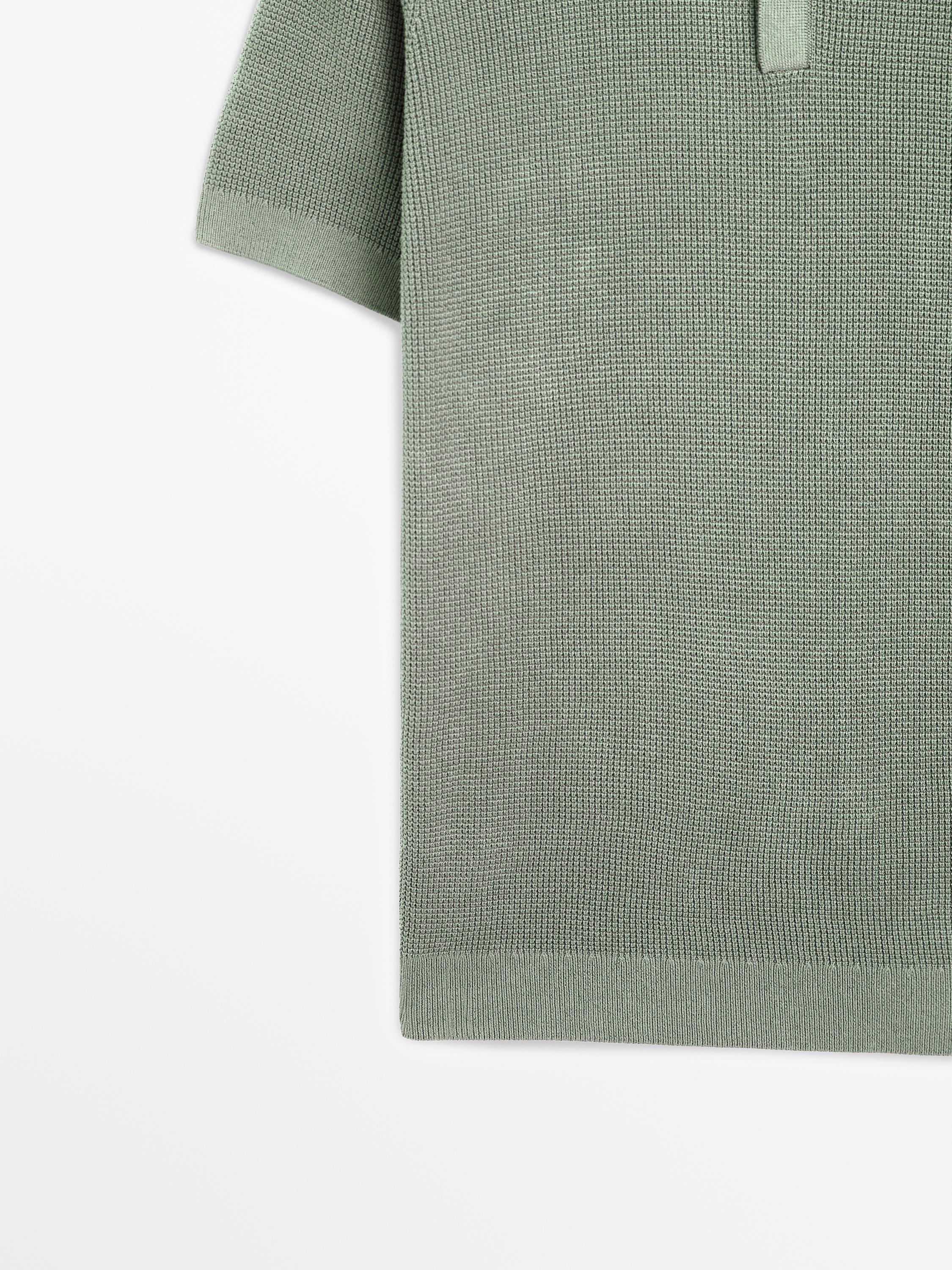 Textured cotton knit polo shirt