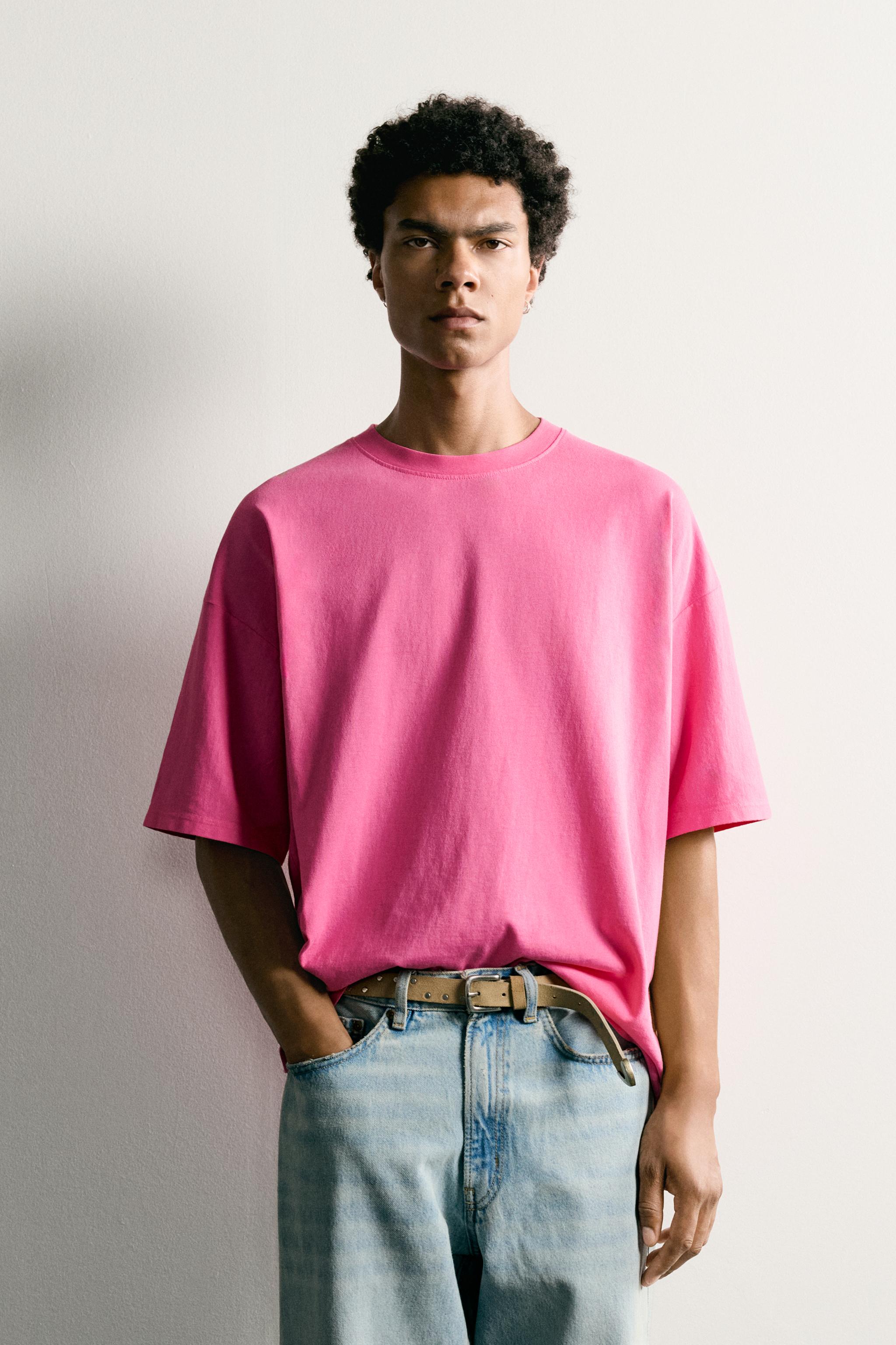 BASIC RELAXED FIT WASHED T-SHIRT — Dark fuchsia