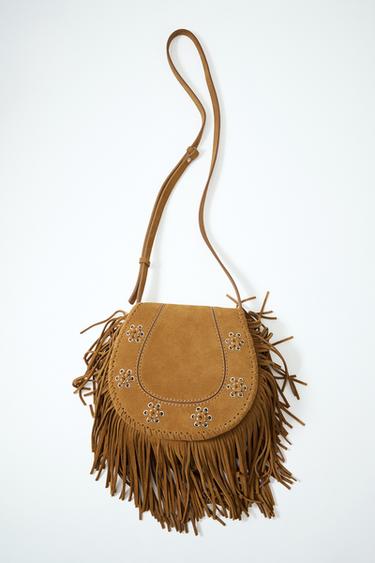 BANDOLERA SERRAJE PIEL FLECOS - Tostado de Zara