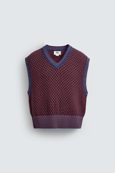 KNIT VEST WITH CONTRAST DETAIL - Red by Zara