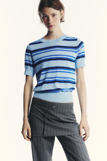 HAUT EN MAILLE À RAYURES - Bleu / Indigo de Zara