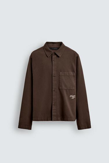 EMBROIDERED TEXTURED OVERSHIRT - Brown by Zara - Image 7