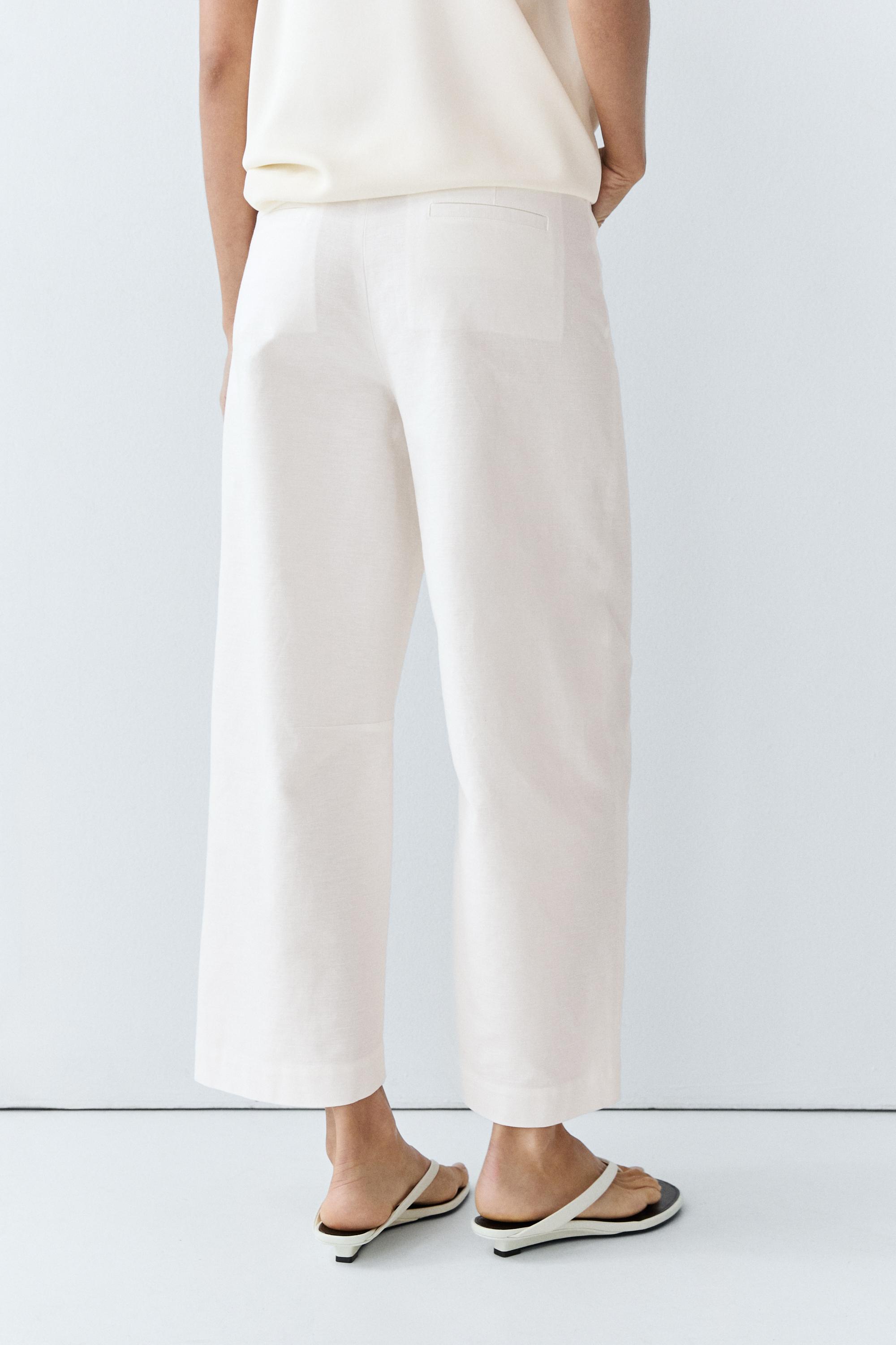 Cotton linen blend barrel fit pants