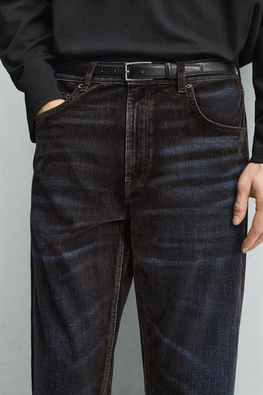 Zara FLOCKED FLARE FIT JEANS - Brown