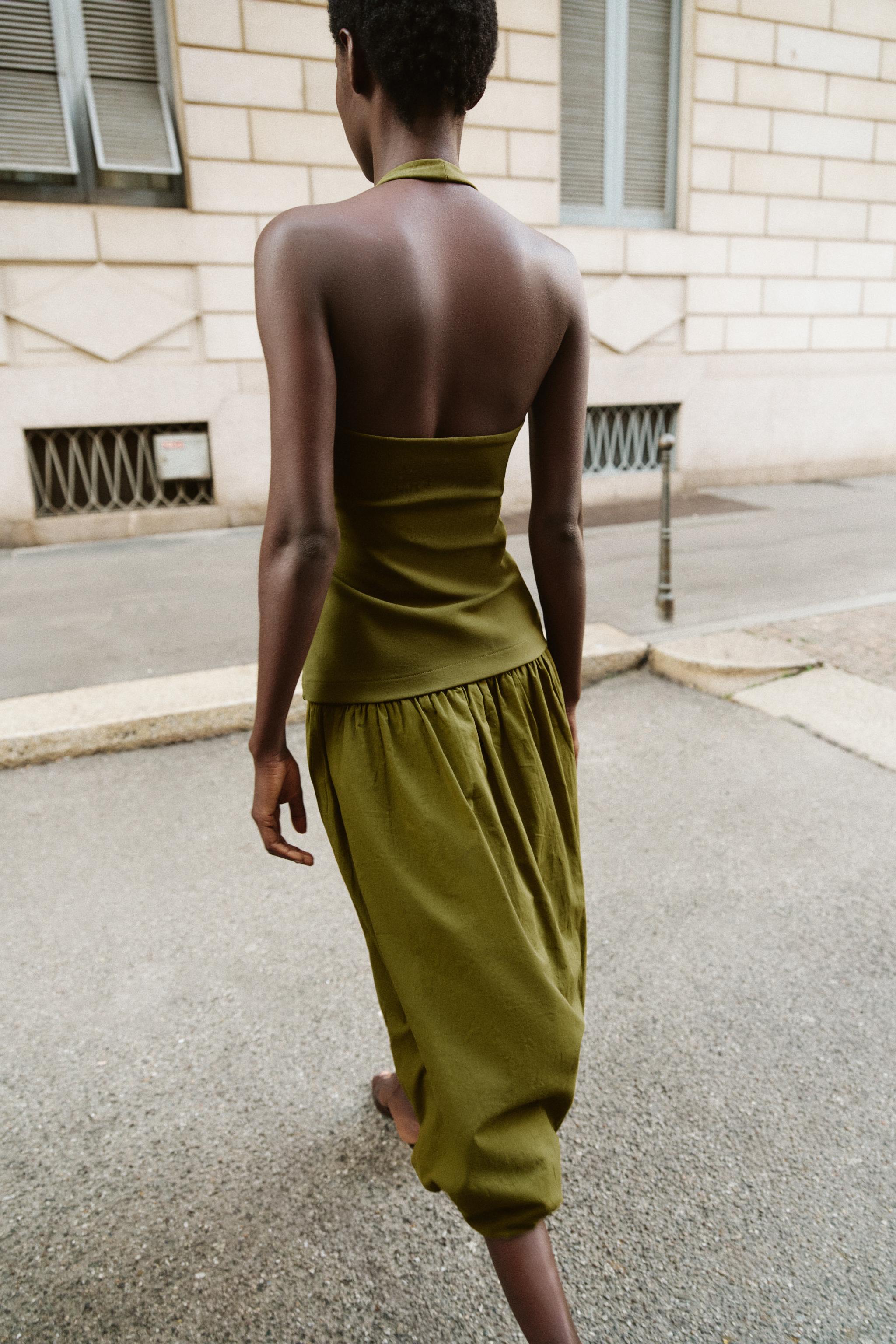 COMBINATION BUBBLE DRESS - Olive green | ZARA United States