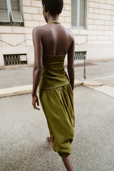 ROBE BALLON BIMATIÈRE - Vert olive de Zara - Image 4