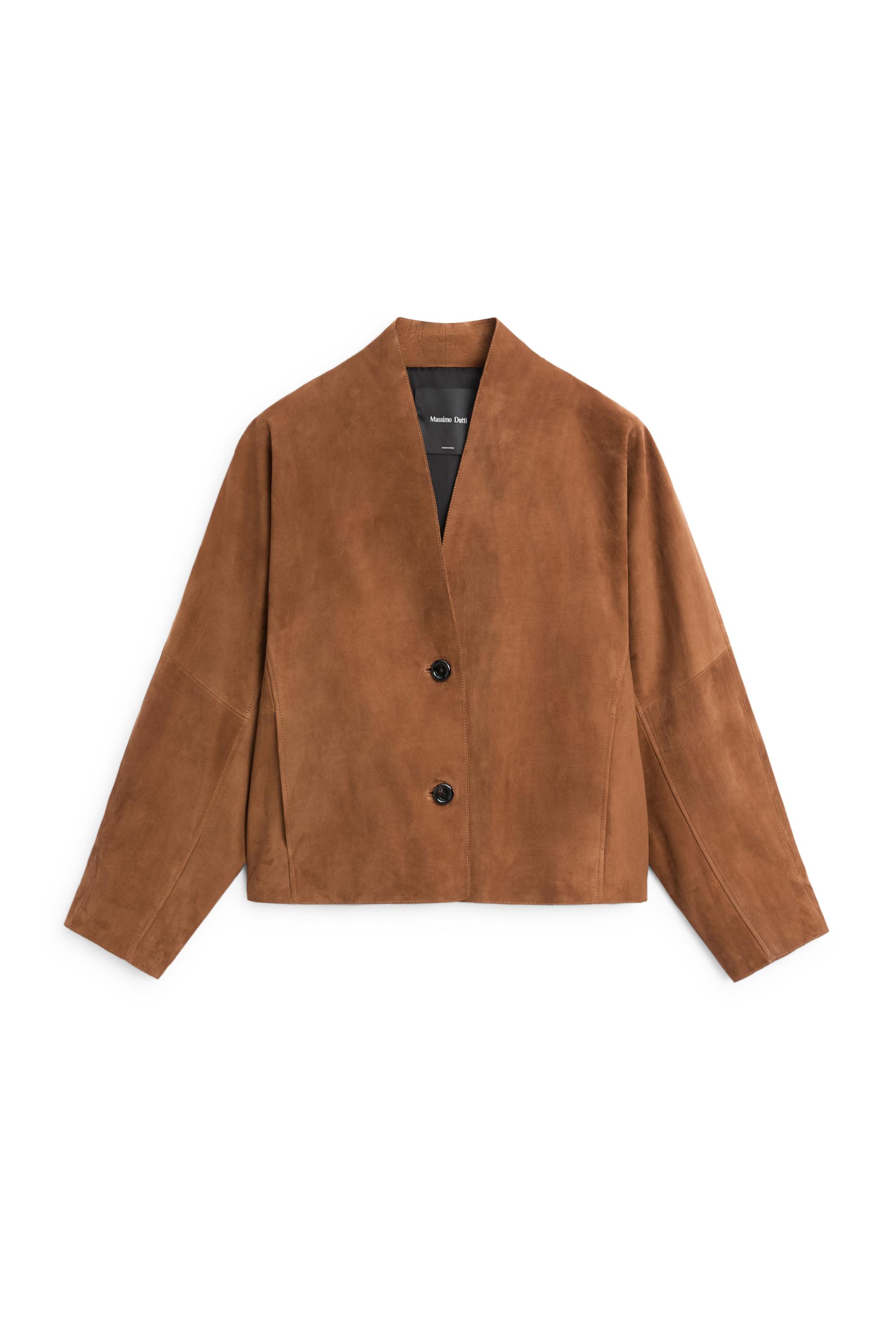 Suede leather V-neck jacket - Dark mink | ZARA Canada