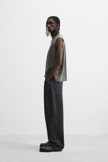 T-SHIRT DÉLAVÉ EN MAILLE IMPRIMÉ - Noir de Zara - Image 3