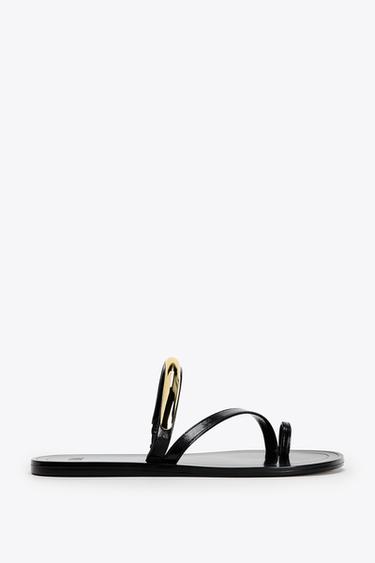 Zara FLAT STRAPPY SANDALS - Black