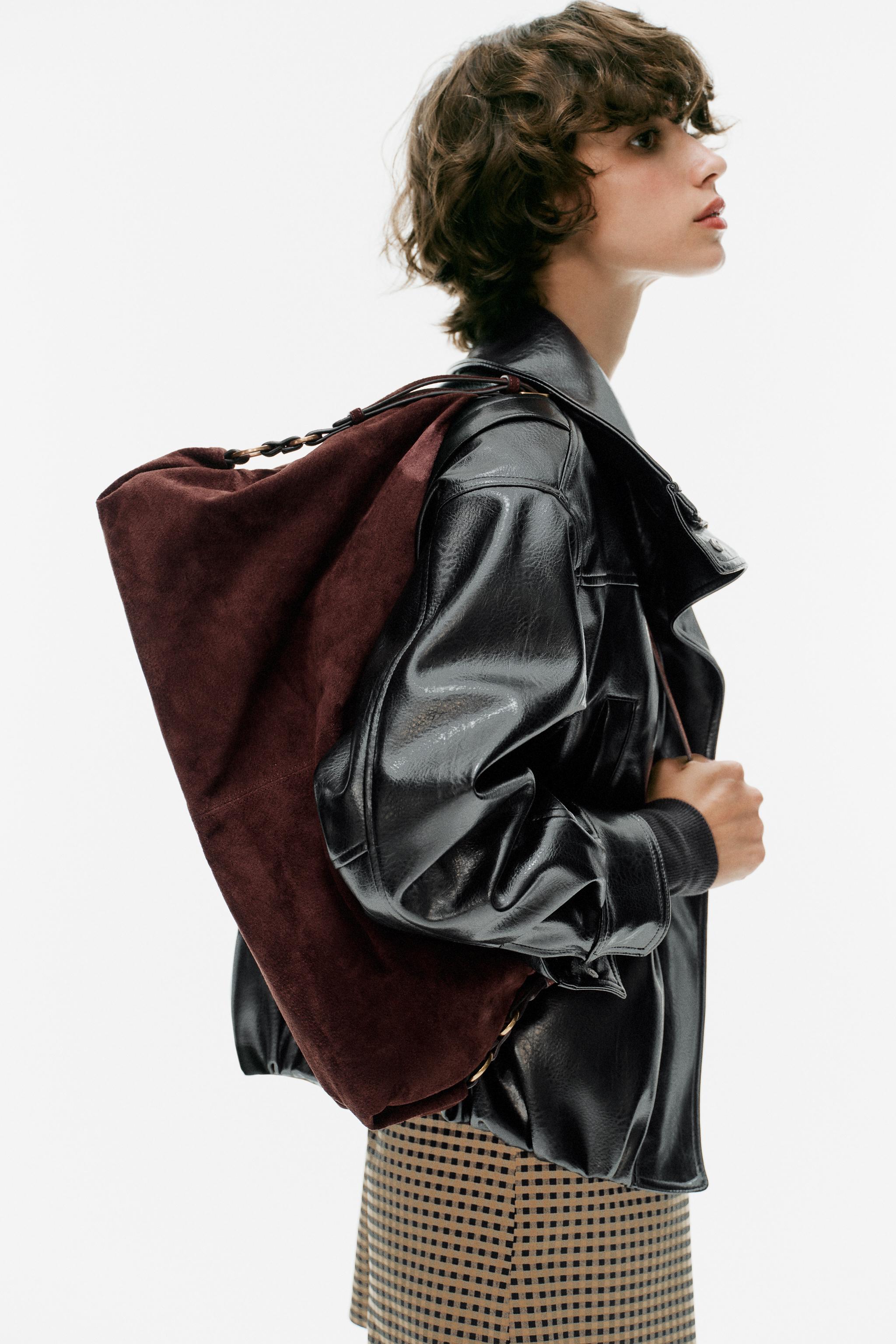 LEATHER SHOPPER BAG — Brown