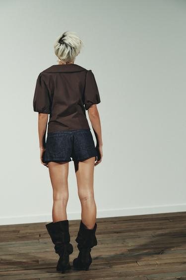 PUFF SLEEVE PETER PAN COLLAR TOP - Brown by Zara - Image 5