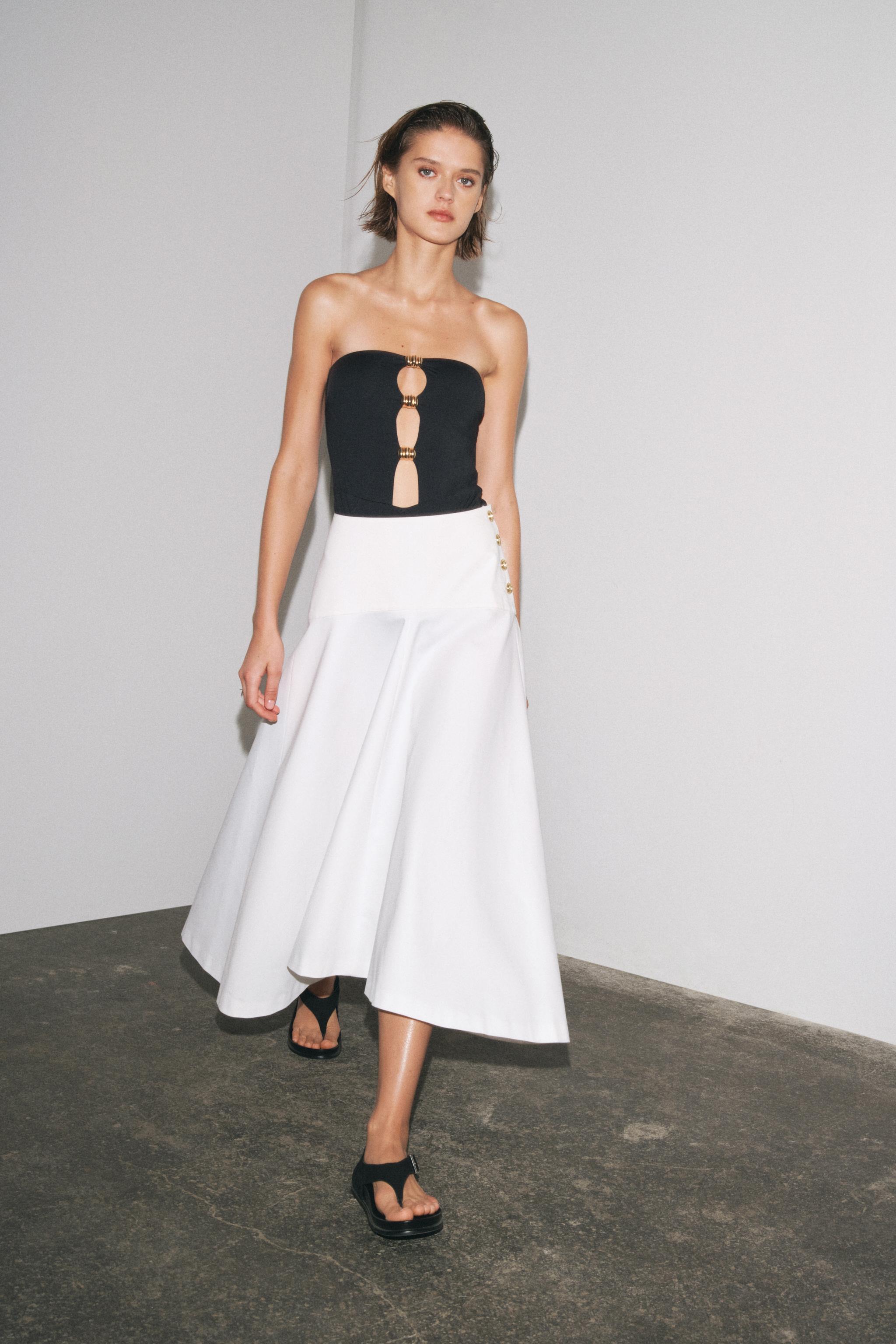 【THE MOZZ】Sara Whole Garment Button Setup Skirt ZW COLLECTION BUTTON CAPE SKIRT - White | ZARA United States