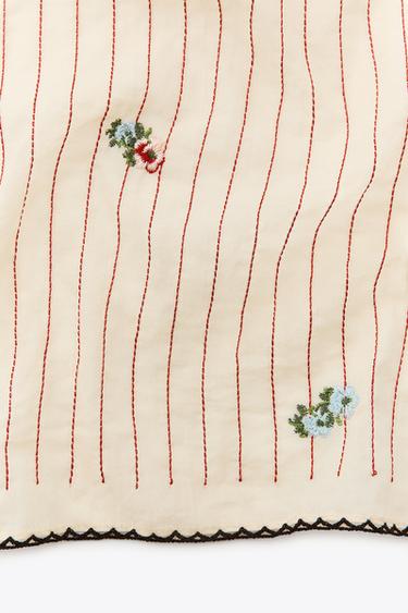 STRIPED SCARF WITH EMBROIDERED FLOWERS - Ecru by Zara - Image 5