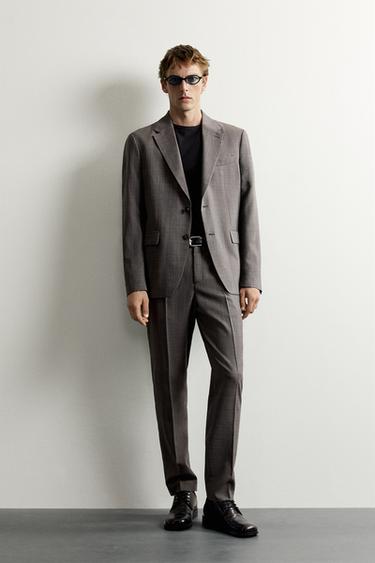 BLAZER TRAJE CUADROS CON LANA - marrón vigoré de Zara - Imagen 0