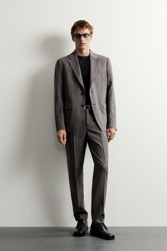 WOOL BLEND CHECK SUIT BLAZER - brown vigore by Zara - Image 0