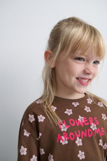 Zara PRINTED T-SHIRT WITH TEXT - Chocolate
