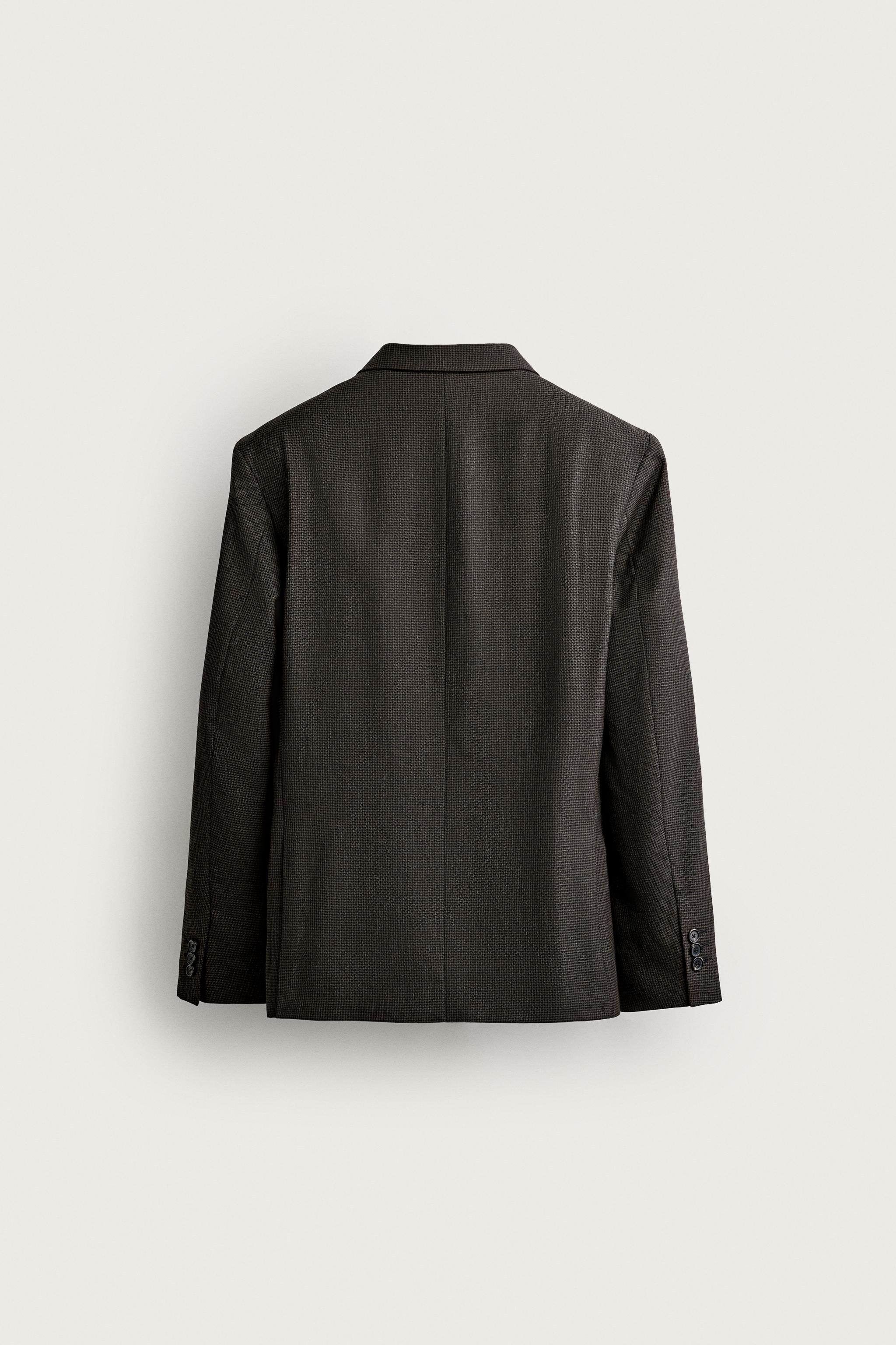 WOOL-BLEND HOUNDSTOOTH DOUBLE-BREASTED SUIT BLAZER