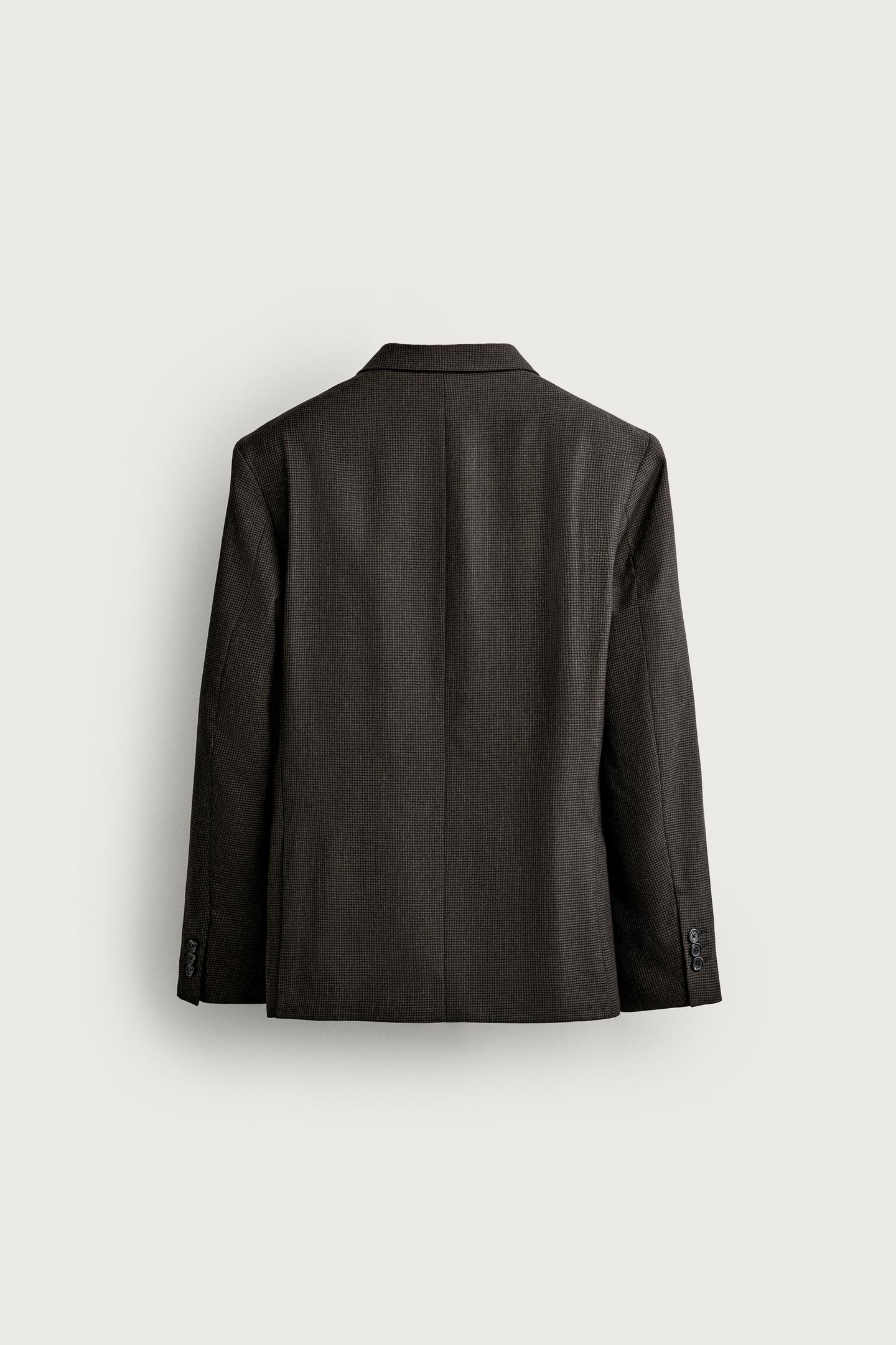 Мужской пиджак Zara Wool-Blend Houndstooth Double-Breasted Suit Blazer, цвет: Чёрный / Коричневый — фото 7