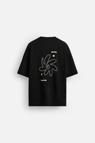 T-SHIRT BRODERIE CONTRASTE - Noir de Zara - Image 6