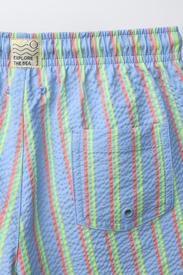AGES 6-14 / STRIPED SEERSUCKER SWIM SHORTS - Blue by Zara - Image 3