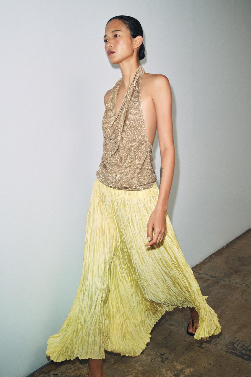ZW COLLECTION PLEATED LONG SKIRT - Yellow | ZARA United States