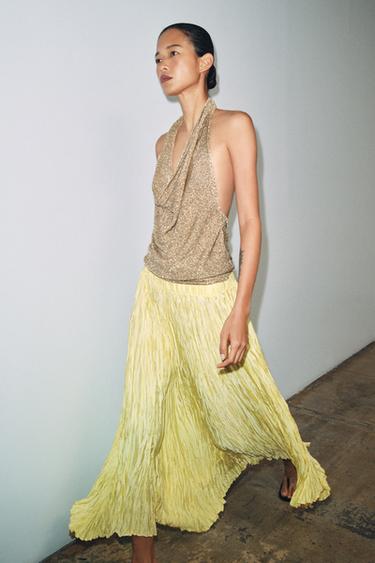 FALDA LARGA PLISADA ZW COLLECTION - Amarillo de Zara