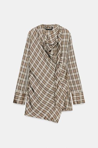 ZW COLLECTION LIMITED EDITION DRAPED CHECK SHIRT - Beige by Zara