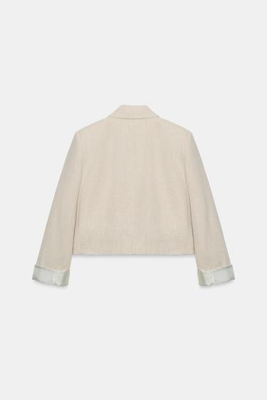 BLAZER COURTE EN LIN AVEC ÉPAULETTES - Beige clair de Zara - Image 8