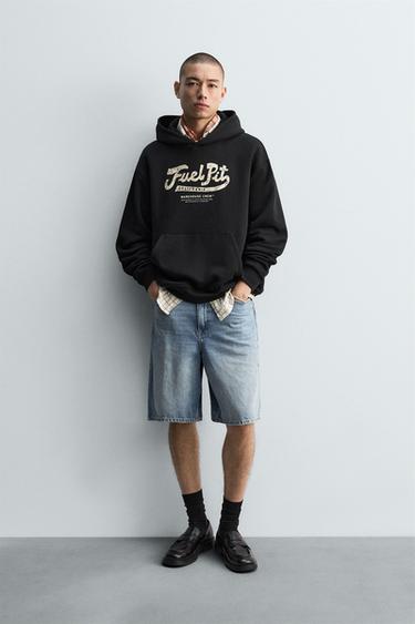 SUDADERA CAPUCHA ESTAMPADO - Negro de Zara - Imagen 0