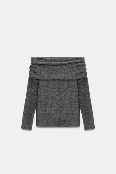 JERSEY PUNTO OFF SHOULDER - Gris vigoré de Zara - Imagen 0