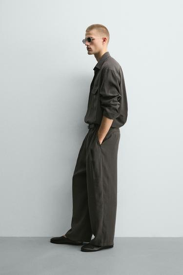 بنطلون منسدل بطيات - رمادي أنثراسايت by Zara