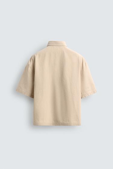 BOXY FIT OVERSHIRT WITH PATCHED TEXT - Ecru by Zara - Image 7