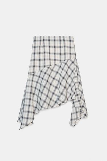 ASYMMETRIC CHECK SKIRT - Ecru / Blue by Zara - Image 3