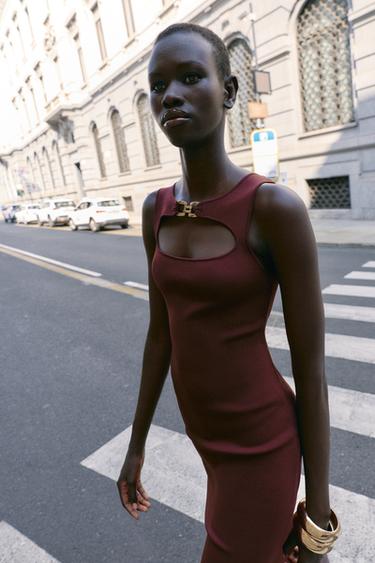 KNIT DRESS WITH CUT-OUT AND METAL DETAIL - Wine by Zara - Image 1
