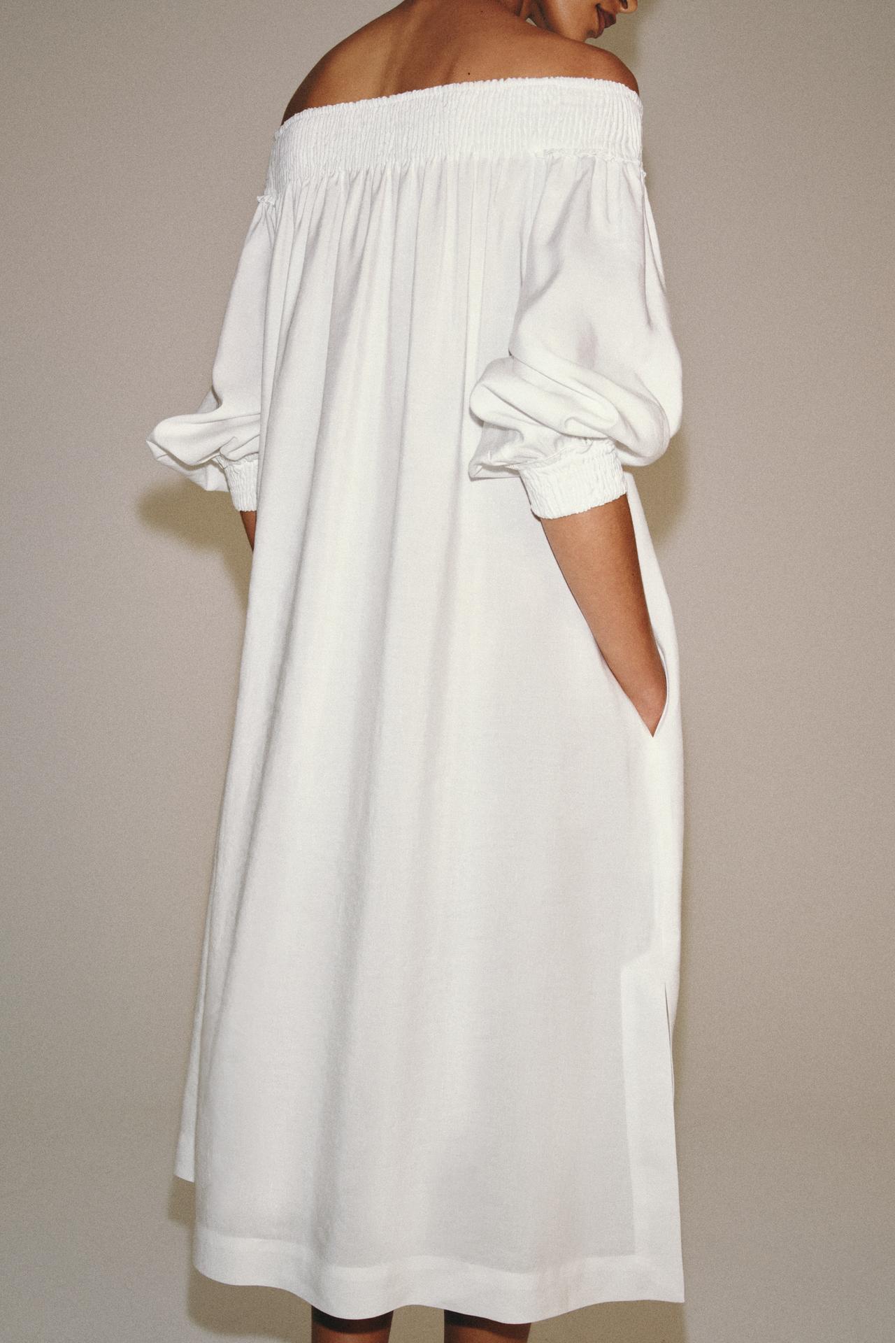 ZW COLLECTION OFF-THE-SHOULDER MIDI DRESS — White
