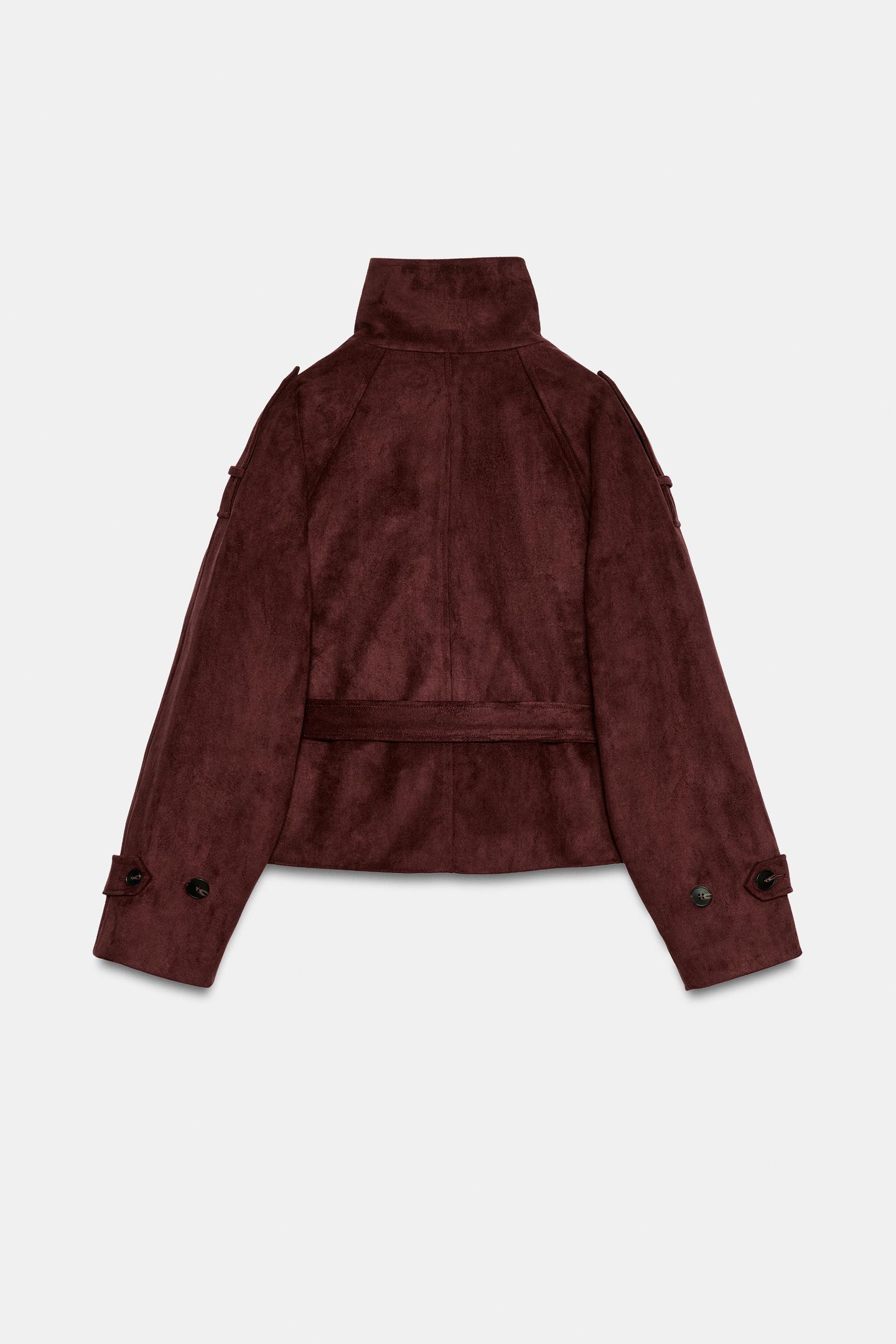 Женская куртка Zara Faux Suede Belted, цвет: Баклажановый — фото 8